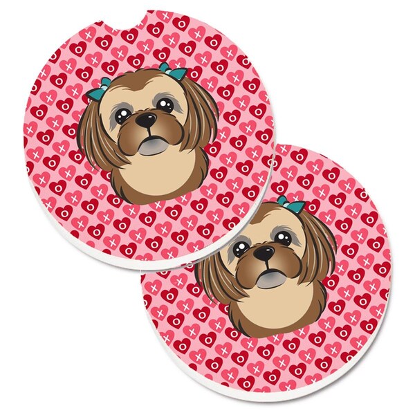 Carolines Treasures Chocolate Brown Shih Tzu Hearts Cup Holder Car Coasters - Set of 2 BB5319CARC - main